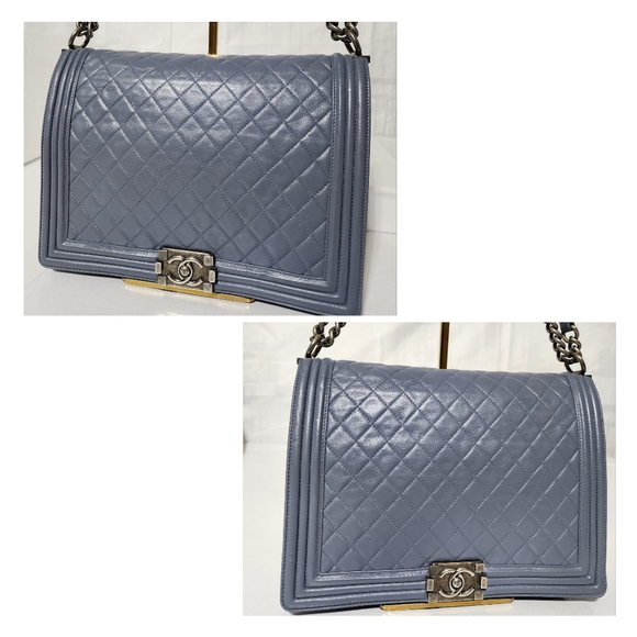 CHANEL Lambskin Quilted Large Boy Flap Shoulder Bag Grey - Picture 12 of 16